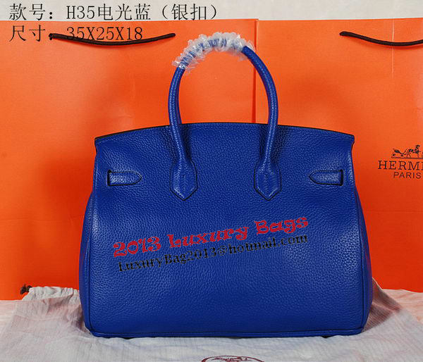 Hermes Birkin 35CM Tote Bag Blue Original Grainy Leather H35 Silver