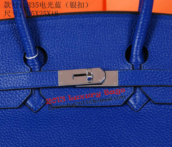 Hermes Birkin 35CM Tote Bag Blue Original Grainy Leather H35 Silver