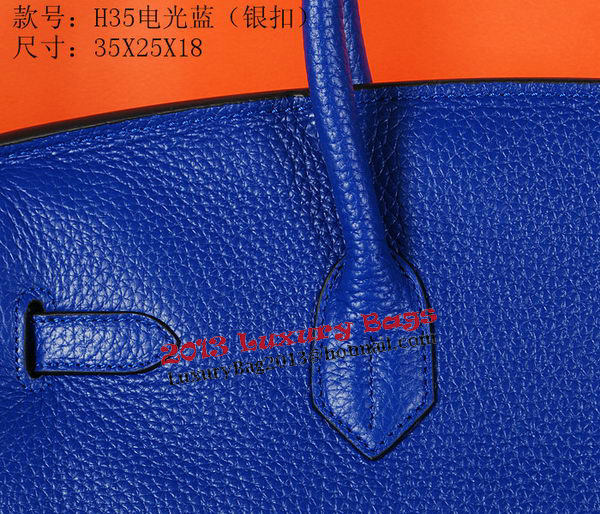 Hermes Birkin 35CM Tote Bag Blue Original Grainy Leather H35 Silver