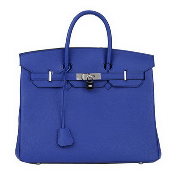 Hermes Birkin 35CM Tote Bag Blue Original Leather H35 Silver