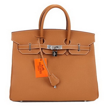 Hermes Birkin 35CM Tote Bag Camel Original Leather H35 Silver