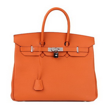 Hermes Birkin 35CM Tote Bag Orange Original Leather H35 Silver