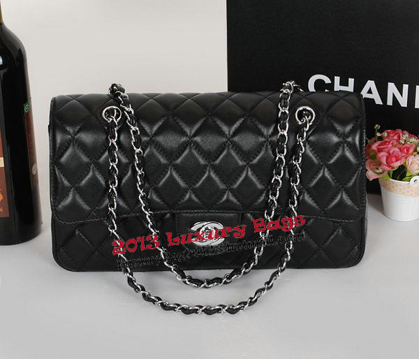 Chanel Classic Flap Bag 1113 Black Sheepskin Leather Silver