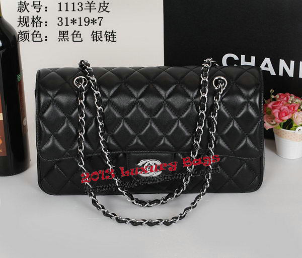 Chanel Classic Flap Bag 1113 Black Sheepskin Leather Silver