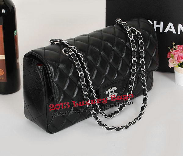 Chanel Classic Flap Bag 1113 Black Sheepskin Leather Silver