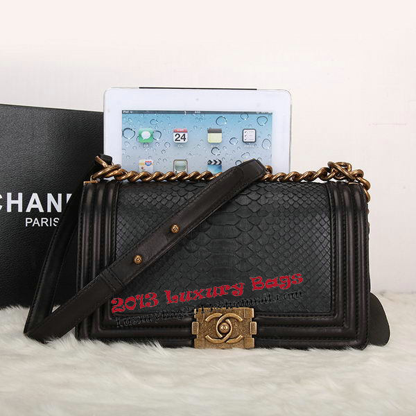 Boy Chanel Flap Shoulder Bag Black Original Snake Leather A67086 Gold