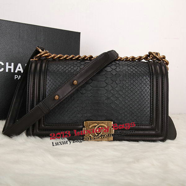 Boy Chanel Flap Shoulder Bag Black Original Snake Leather A67086 Gold