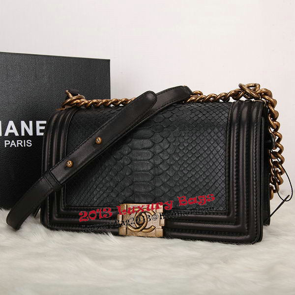 Boy Chanel Flap Shoulder Bag Black Original Snake Leather A67086 Gold