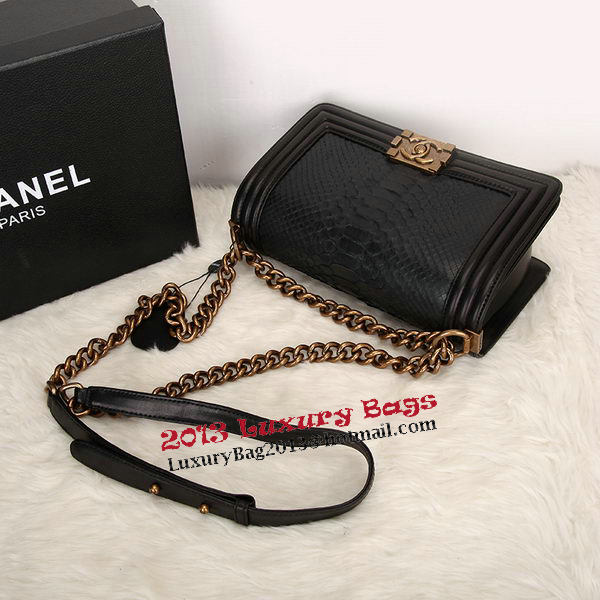 Boy Chanel Flap Shoulder Bag Black Original Snake Leather A67086 Gold