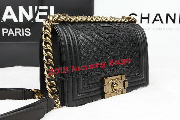 Chanel Boy Flap Shoulder Bag Black Original Python Leather A67085 Gold