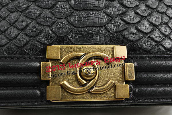 Chanel Boy Flap Shoulder Bag Black Original Python Leather A67085 Gold