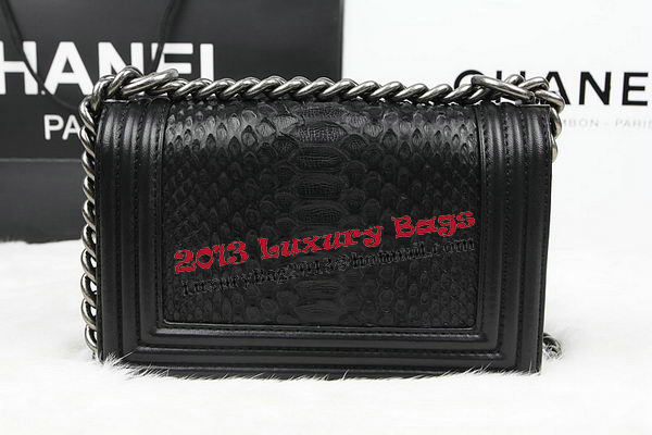 Chanel Boy Flap Shoulder Bag Black Original Python Leather A67085 Silver