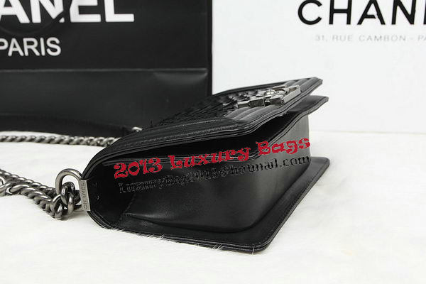 Chanel Boy Flap Shoulder Bag Black Original Python Leather A67085 Silver