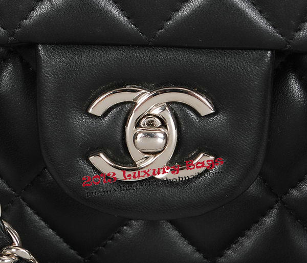 Chanel Classic Flap Bag Black Original Sheepskin Leather A1118 Silver