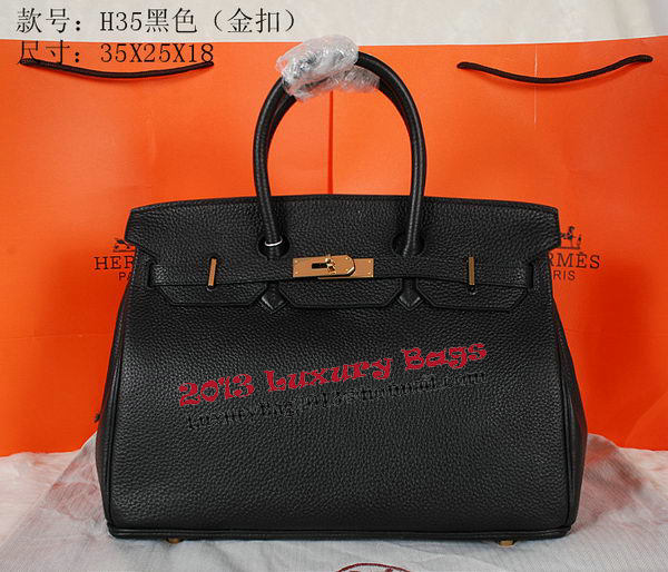 Hermes Birkin 35CM Tote Bag Black Original Grainy Leather H35 Gold