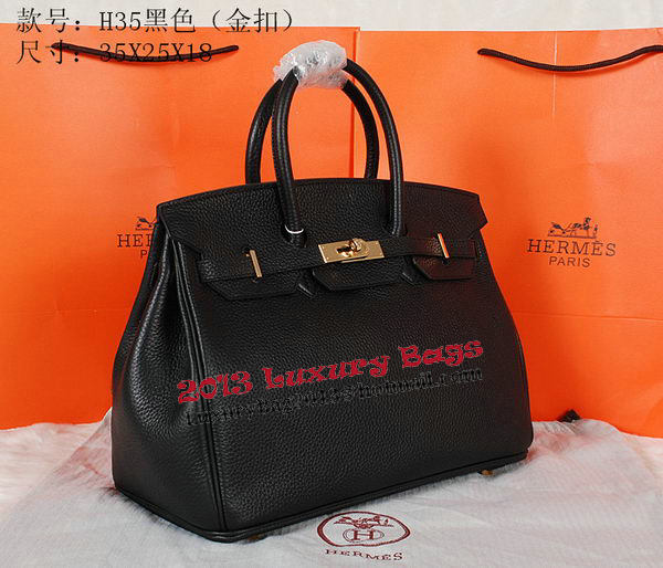 Hermes Birkin 35CM Tote Bag Black Original Grainy Leather H35 Gold