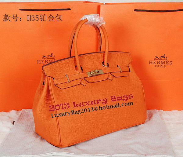 Hermes Birkin 35CM Tote Bag Orange Original Grainy Leather H35 Gold