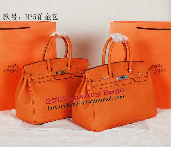 Hermes Birkin 35CM Tote Bag Orange Original Grainy Leather H35 Silver