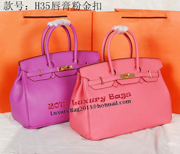 Hermes Birkin 35CM Tote Bag Pink Original Grainy Leather H35 Gold