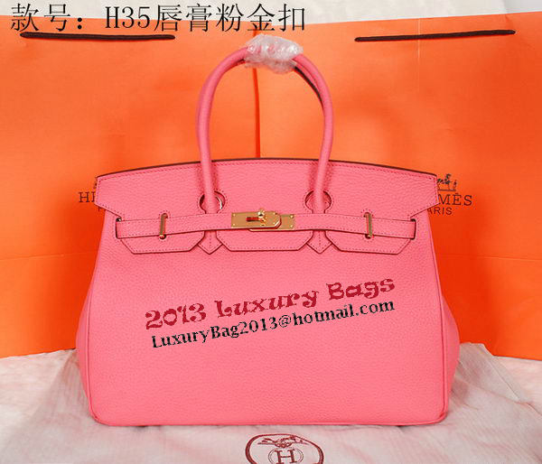 Hermes Birkin 35CM Tote Bag Pink Original Grainy Leather H35 Gold