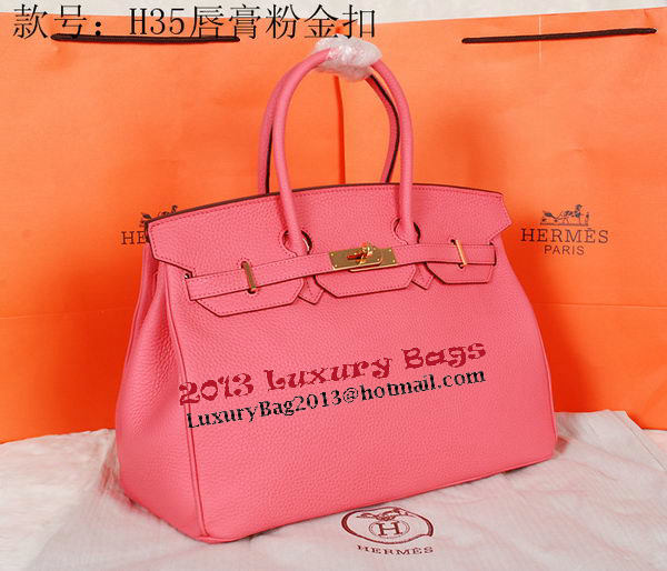 Hermes Birkin 35CM Tote Bag Pink Original Grainy Leather H35 Gold