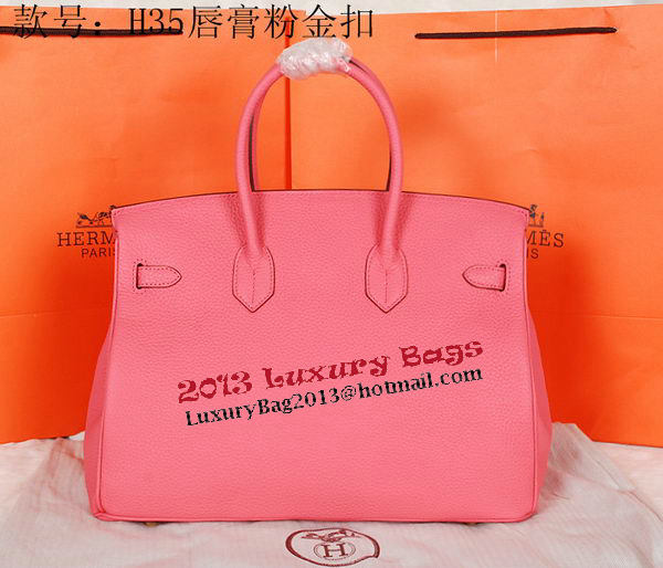 Hermes Birkin 35CM Tote Bag Pink Original Grainy Leather H35 Gold