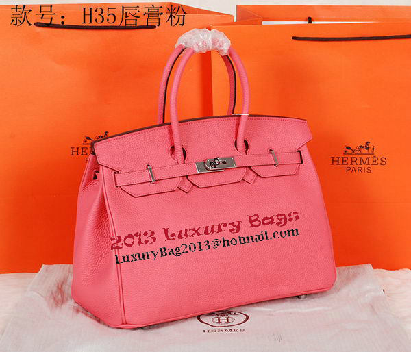 Hermes Birkin 35CM Tote Bag Pink Original Grainy Leather H35 Silver