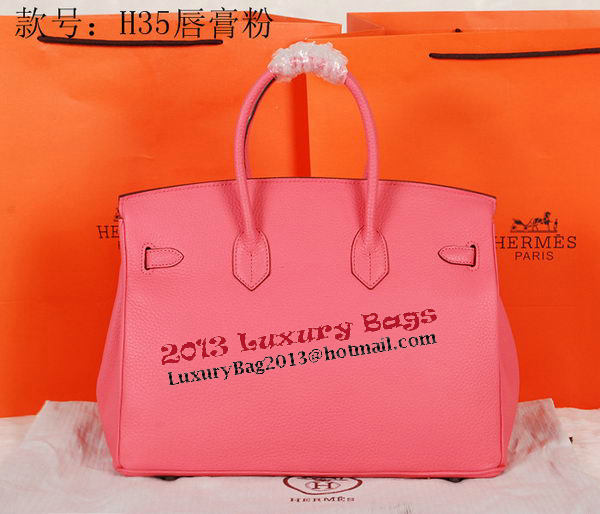 Hermes Birkin 35CM Tote Bag Pink Original Grainy Leather H35 Silver