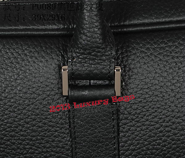 Prada Grainy Calf Leather Briefcase VA0089 Black