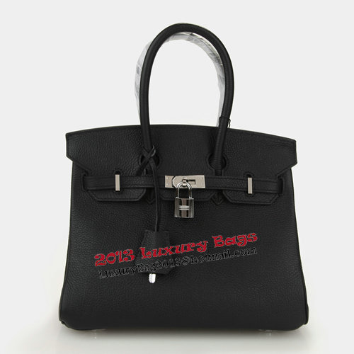 Hermes Birkin 25CM Tote Bags Black Original Leather Silver