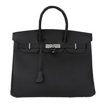 Hermes Birkin 35CM Tote Bag Black Original Leather H35 Silver