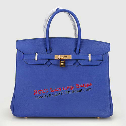 Hermes Birkin 35CM Tote Bag Blue Original Leather H35 Gold