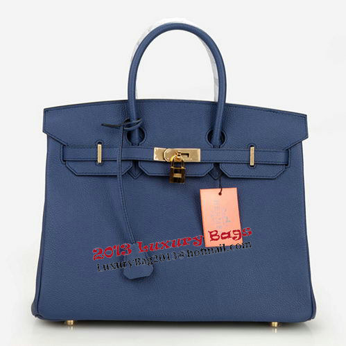 Hermes Birkin 35CM Tote Bag Dark Blue Original Leather H35 Gold