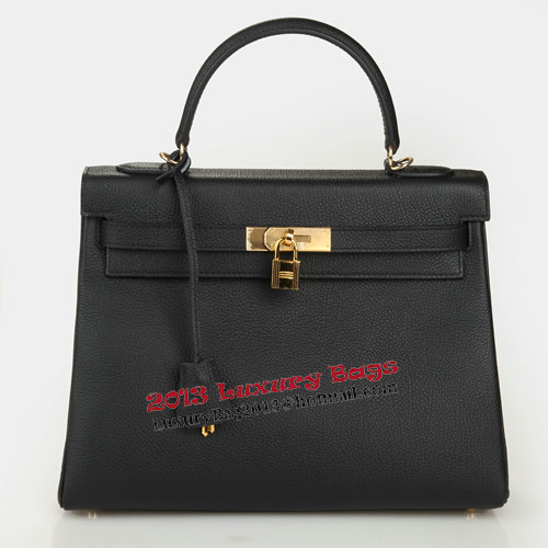 Hermes Kelly 32cm Shoulder Bag Black Original Leather K32 Gold