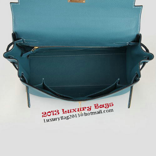 Hermes Kelly 32cm Shoulder Bag Light Blue Original Leather K32 Gold