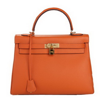 Hermes Kelly 32cm Shoulder Bag Orange Original Leather K32 Gold