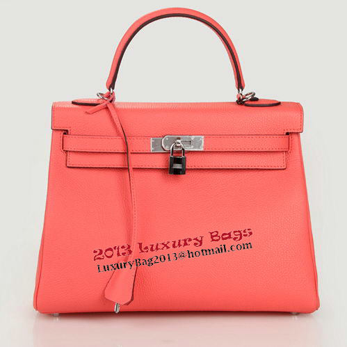 Hermes Kelly 32cm Shoulder Bag Pink Original Leather K32 Silver