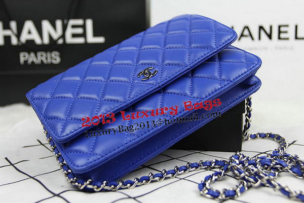 Chanel CHA33814 Blue Original Sheepskin Leather mini Flap Bag Silver