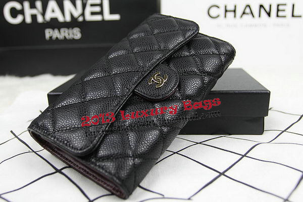 Chanel Tri-Fold Wallet Original Cannage Pattern Leather CHA31506 Black