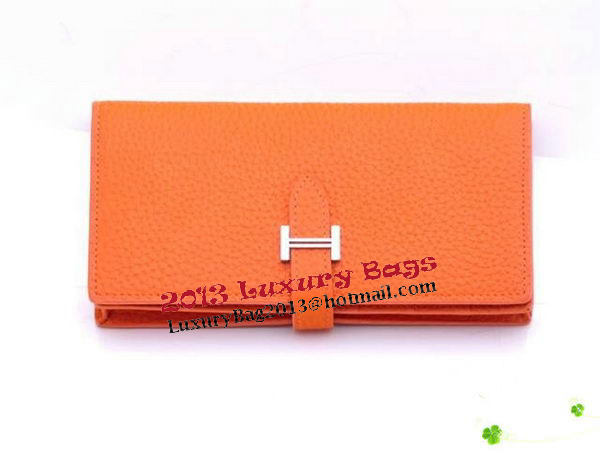 Hermes Bearn Japonaise Bi-Fold Wallet Grainy Leather H68942 Orange