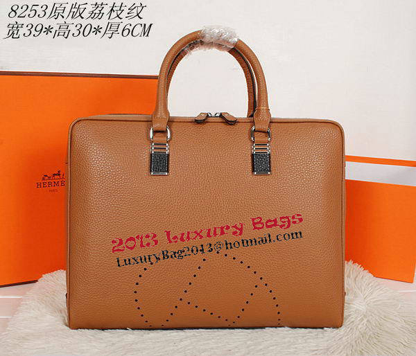 Hermes Briefcase Grainy Calf Leather H8253 Wheat