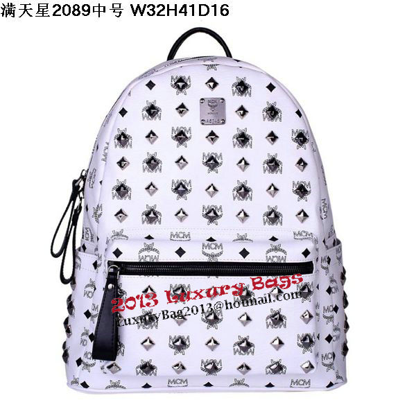 MCM Stark Studded Medium Backpack MC2089 White