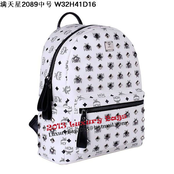 MCM Stark Studded Medium Backpack MC2089 White