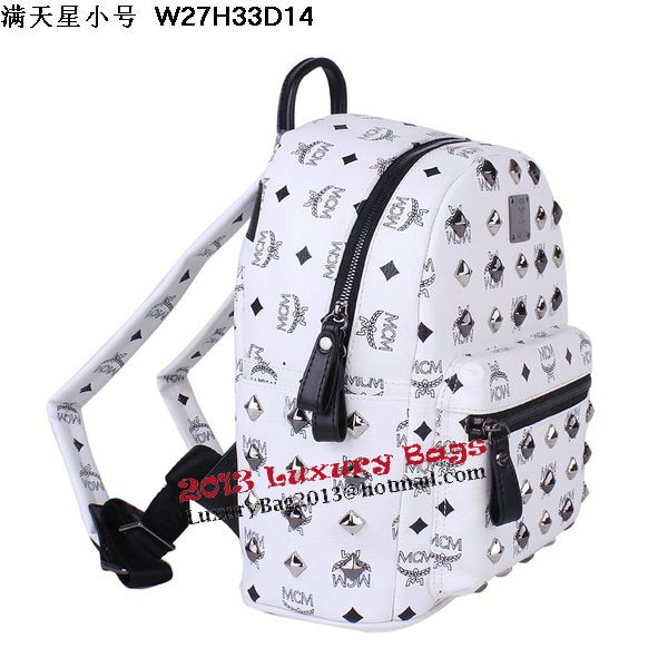 MCM Stark Studded Small Backpack MC2089S White