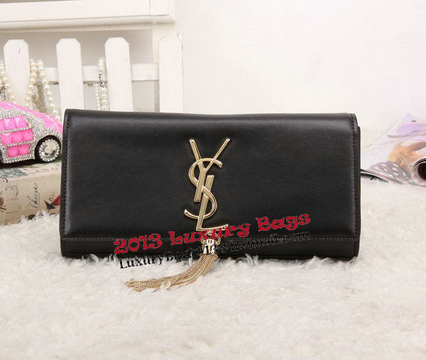 YSL Classic Monogramme Tassel Smooth Leather Clutch Bag Y8908 Black