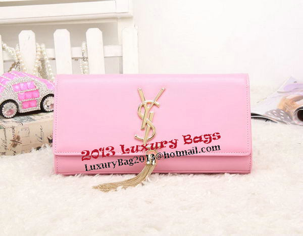 YSL Classic Monogramme Tassel Smooth Leather Clutch Bag Y8908 Pink