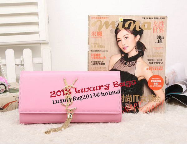 YSL Classic Monogramme Tassel Smooth Leather Clutch Bag Y8908 Pink