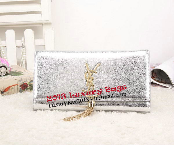 YSL Classic Monogramme Tassel Smooth Leather Clutch Bag Y8908 Silver