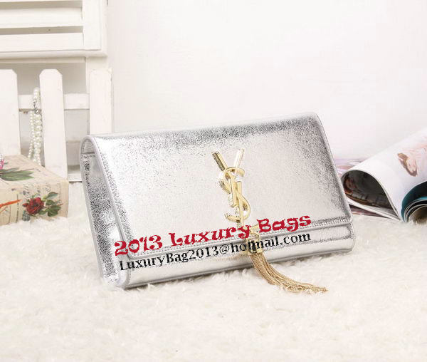 YSL Classic Monogramme Tassel Smooth Leather Clutch Bag Y8908 Silver