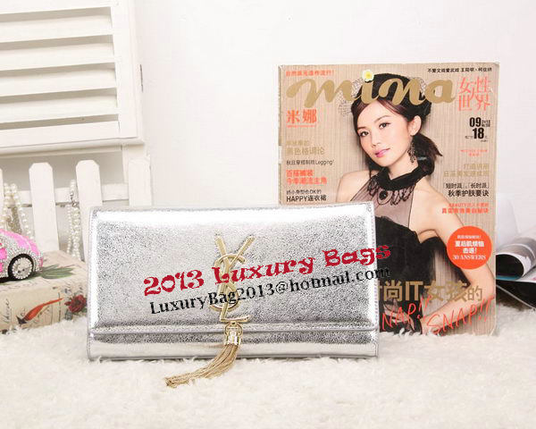 YSL Classic Monogramme Tassel Smooth Leather Clutch Bag Y8908 Silver